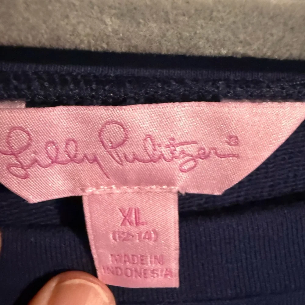 Lilly Pulitzer Navy Long-Sleeve Tee with Gold Elephant Motif, So Cute, Youth XL